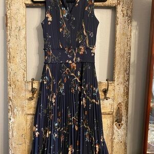 Nanette Lepore Floral Navy Pleated Dress, Size 8
